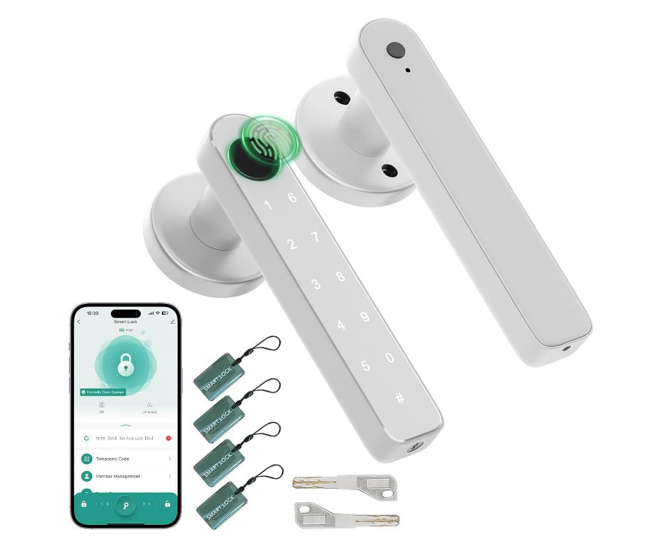 Unlock the Future: 5-in-1 Bio metric Door Lock with Smart App, Code & Backup Key