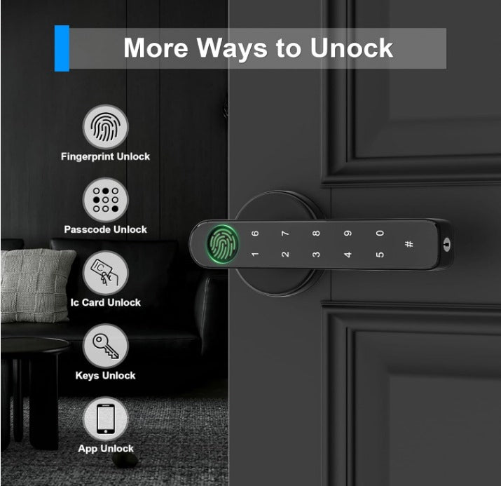 Unlock the Future: 5-in-1 Bio metric Door Lock with Smart App, Code & Backup Key