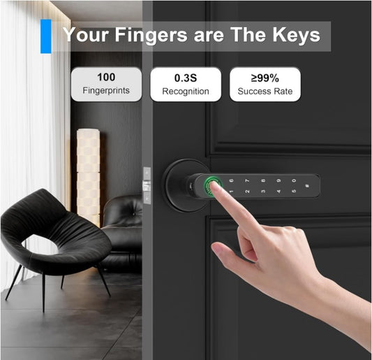 Unlock the Future: 5-in-1 Bio metric Door Lock with Smart App, Code & Backup Key